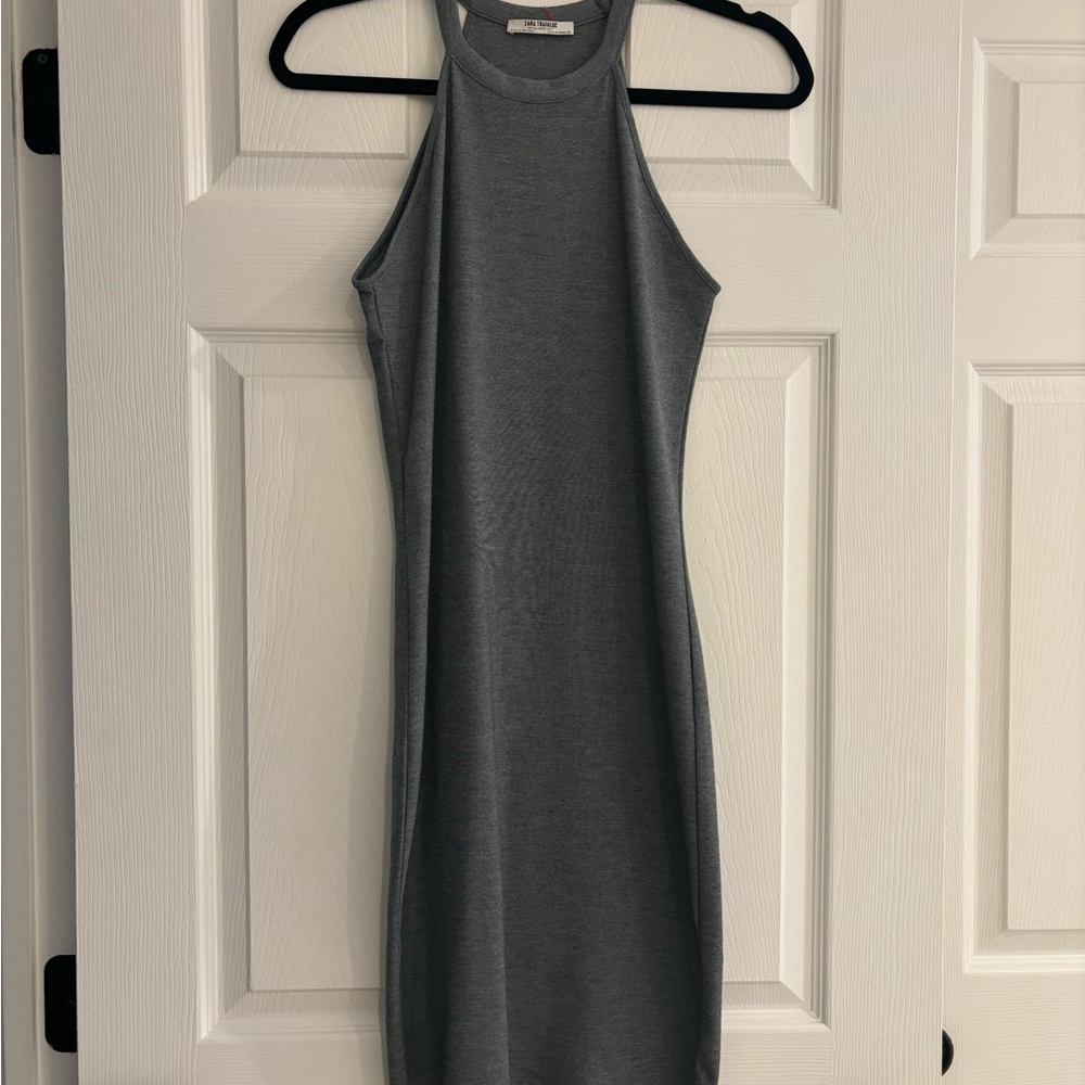 Zara Gray Halter Sheath Midi Dress Night Out